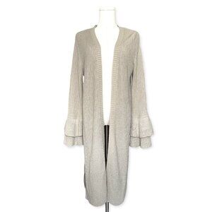 Alya Francescas Womens Chunky Knit Cardigan Beige Size L Flared Bell Sleeve Open
